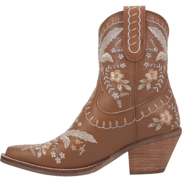 Dingo Primrose Leather Bootie, Brown Embroidered Floral Western Boots, Size 8.5 - Picture 4 of 16